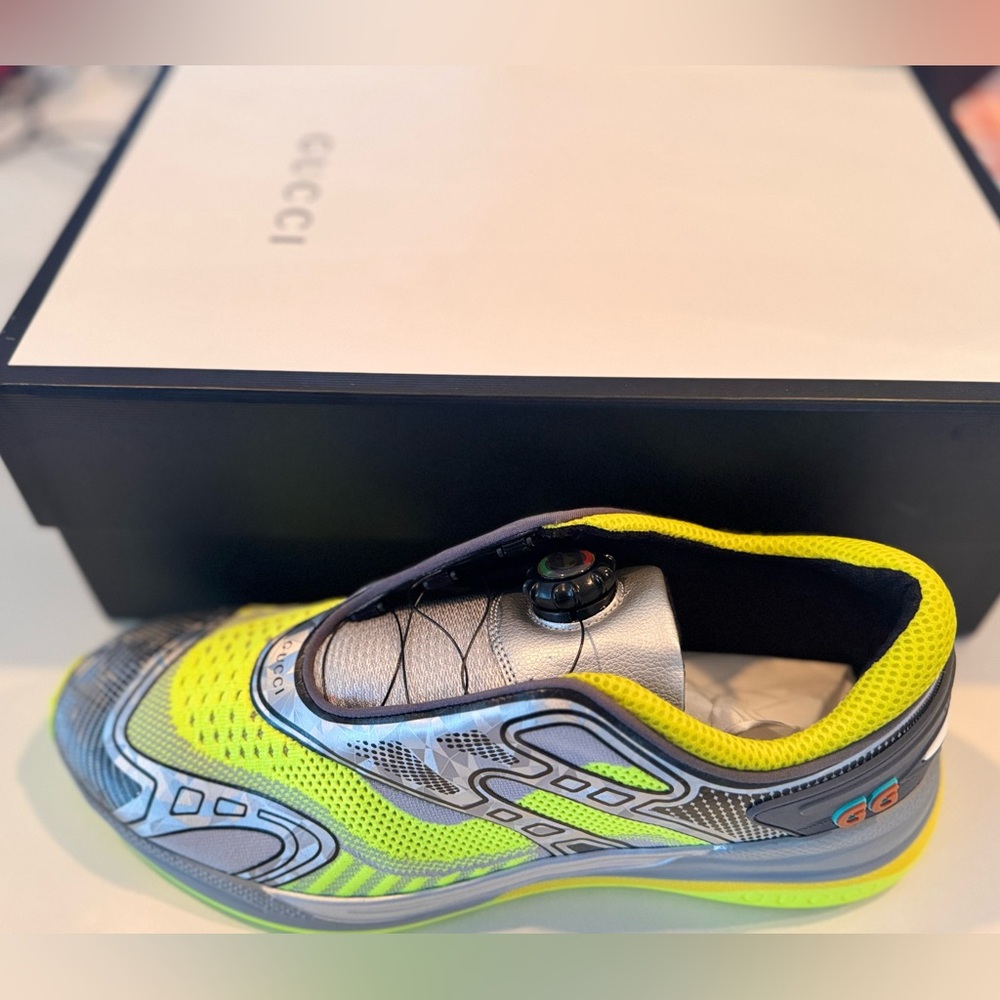 Gucci Mens Ultrapace R " Mismatched Neon yellow pink" GG Sample Sneakers- NWB - Picture 3 of 7